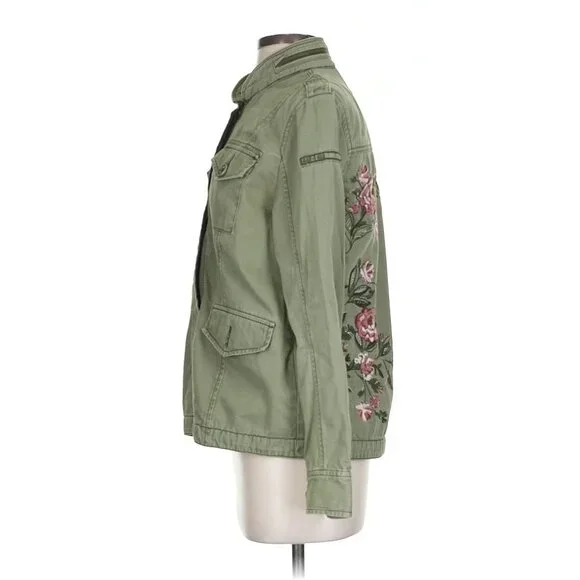 Vtg Y2K Abercrombie Floral Embroidered Green Utility Jacket | Military Boho Twee - Picture 9 of 14